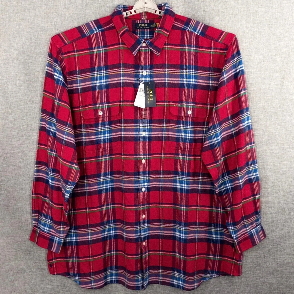 Polo Ralph Lauren Men's 4XLT Plaid Button Up Shirt Red NWT Big Tall $138